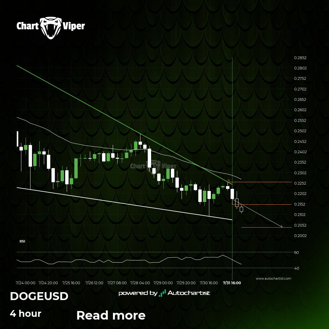 Possible breach of support level by Dogecoin