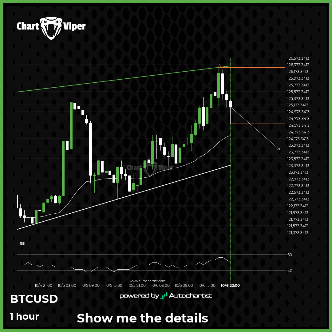 Because Bitcoin formed a Rising Wedge pattern, we expect it to touch the  support line. If it breaks through support it may move much lower -  CHARTVIPER