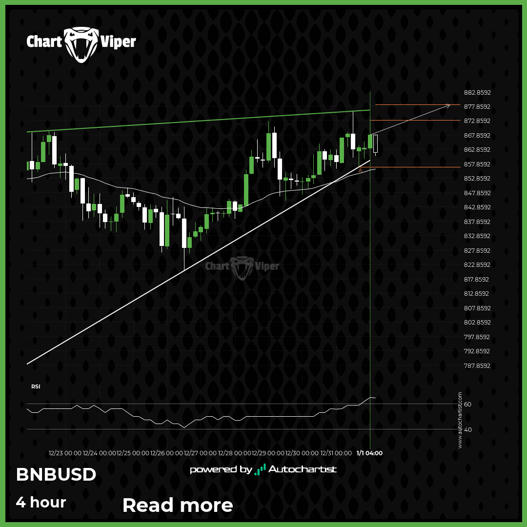 Binance is approaching the resistance level of a Rising Wedge pattern